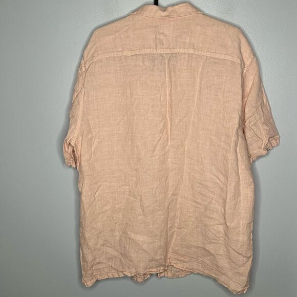 Theory Men's Irving Short Sleeve Summer 100% Linen Button down  Shirt Peach XL - Picture 4 of 6